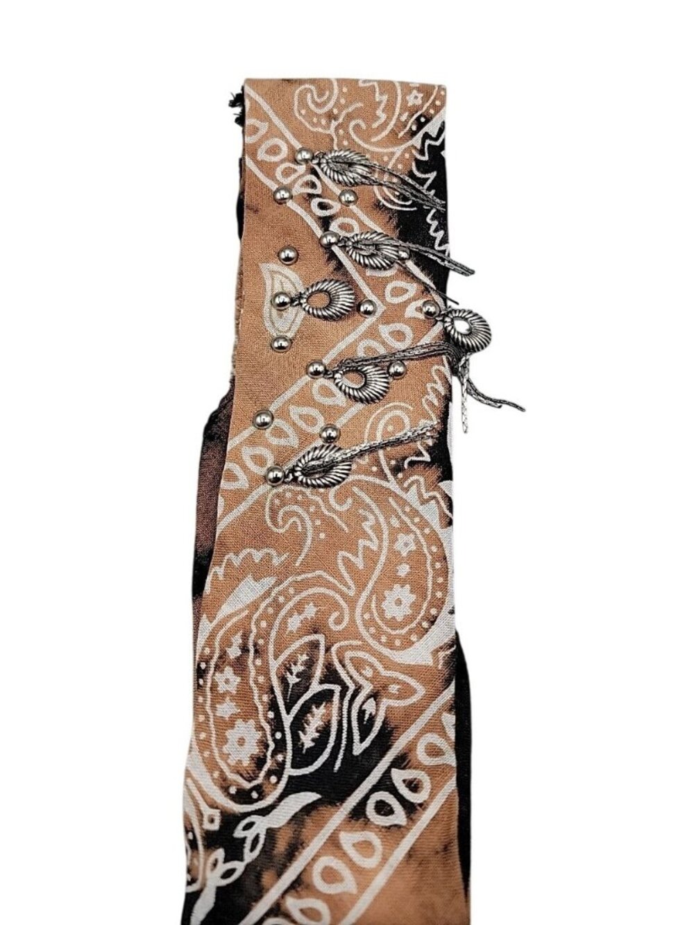 Dannijo Bandana Necklace Black Brown Print Silver Studs Fringe Boho Festival - Picture 11 of 13